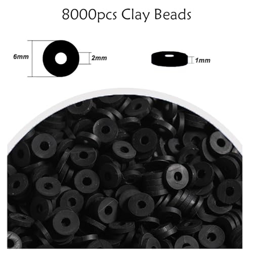 Clay Beads, 8000Pcs Black Clay Heishi Beads for Bracelets Making, Flat Round Polymer Heishi Beads for DIY Jewelry Making - color: 8000pcs Black