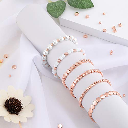 Hicarer 1200 Pieces Spacer Beads Set Star Round Ball Rondelle Faceted Spacer Heart Flower Flat Disc Loose Beads for Bracelet Charms Jewelry Making - color: Rose Gold