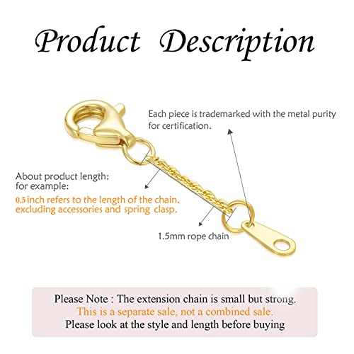 14k Gold 0.5"/1"/1.5"/2"/3" Necklace Bracelet Extender Chain, Necklace Extender Gold 14k, Durable Removable Gold Chain Extender, Gold Extension Chain for Necklace Anklet - color: style 5(Yellow)-Lobster Clasp, size: 0.5inch