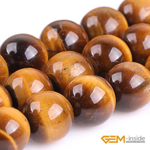 GEM-Inside Natural 12mm Tiger Eye Gemstone Loose Beads Round Crystal Energy Stone Power for Jewelry Making 15'' - color: Yellow Tiger Eye, size: 12mm