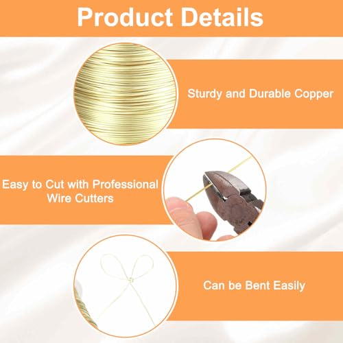 HARFINGTON Wire 203ft Length 24 Gauge Copper Craft Jewelry Wrapping Wire Tarnish Resistant Beading for Jewelry Making Supplies Crafting, Light Gold - color: Light Gold