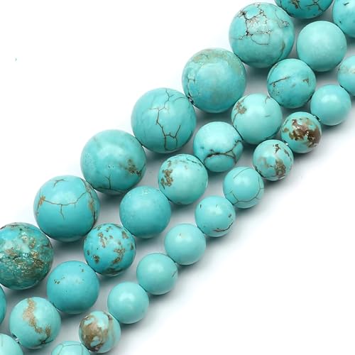 HAAMIIQII 8mm Natural Blue Turquoise Beads Round Gemstone Loose Beads for Jewelry Making 2 Strands (92-96pcs) - color: Blue Turquoise, size: 8mm (92-96pcs)