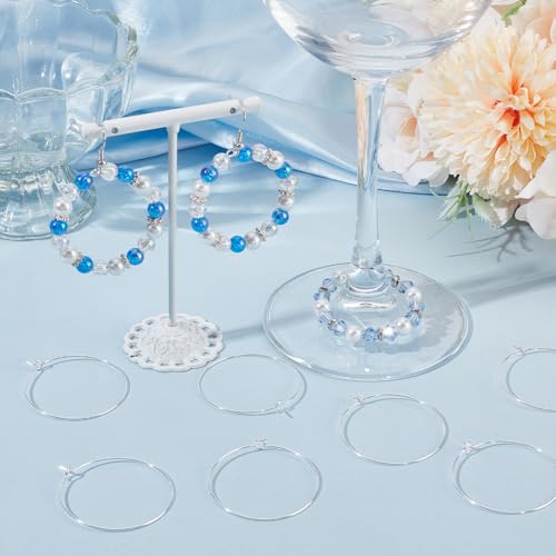 Beebeecraft 1 Box 100Pcs Hoop Ear Wires 316 Stainless Steel Earring Round Loops Findings Wine Glass Charm Rings for Beading Jewelry Making 35mm - color: Silver, size: 35mm
