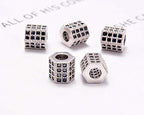 AD Beads Zircon Pave Rhinestones Big Hole Hexagon Spacer Beads 7x8mm 5Pcs Black on Silver - color: 5 Pcs Black on Silver Hexagon (7x8mm)