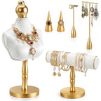 AceOrbit 6 Pcs Jewelry Display Set, Velvet Jewelry Mannequin Display, T-bar Bracelet Holder, Earring and Ring Finger Stand