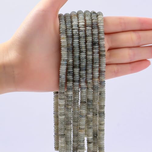 Natural Spectrolite Disk Stone Spacer Beads 6x2mm 38cm/str Flat Rondelle Loose Semi Gemstone Caps for Making Bracelets Necklace - color: Spectrolite