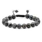 AD Beads Natural 10mm Gemstone Bracelets Healing Power Crystal Macrame Adjustable 7-9 Inch - color: Labradorite Larvakite