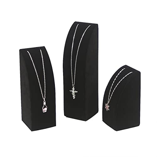 3Pcs/Set Velvet Necklace Holder Stand, Pendant Chain Jewelry Display Rack for Show Selling, Bust Jewelry Organizer Display for Home or Store Show (Black) - color: Black 3pcs