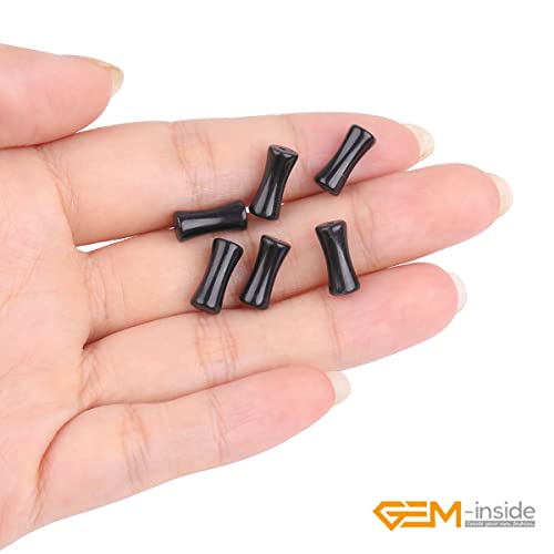 GEM-Inside 30Pcs 5x12mm Natural Black Brazil Stone Agate Plant Bamboo Knot Bone Charms Beads for Jewelry Making Power Energy Chakra Stone Beads - color: Black Brazil Agate