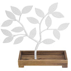 MyGift Earring Storage Rack Organizer, White Metal Jewelry Tree, Necklace and Bracelet Hanger with Wooden Ring Tray Trinket Holder - Holds 68 Pairs of Earrings - color: White