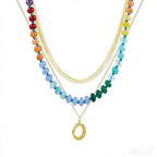 Gmai Layered Beaded Necklace for Women Colorful Trendy Snake Chain Circle Pendant Choker Gold Chain Adjustable Length Bohemian Rainbow Stackable Necklaces Jewelry Gift - style: Blue yellow red string beads
