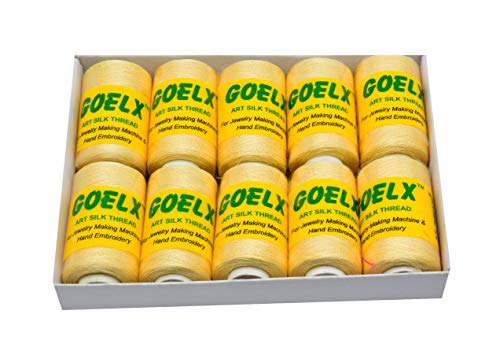 Goelx Silk Thread by Shade No for Jewelry, Tassel Making, Embroidery, Crafts, Shiny Soft Thread Spools - Cream - 55 - color: Cream - 55