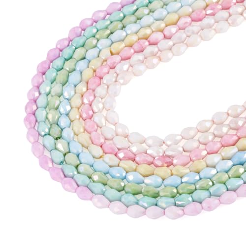 Beadthoven 360pcs Teardrop Glass Beads 8mm Pastel Color Faceted Crystal Beads Vertical Hole Opaque Briolette AB Color Opaque Gem Spacers Strand for Bracelets Necklace Jewelry Making DIY Crafts - color: Drop Pastel Color, size: 8mm