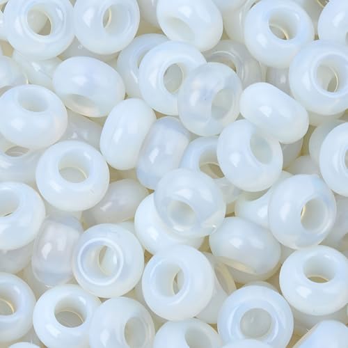 20Pcs Natural White Opalite Large Hole Beads, 8x14mm Rondelle Gemstone Spacer Beads 6mm Big Hole for Jewelry Making, Beading Bracelets, Macrame & Hair Braiding - color: White Opalite