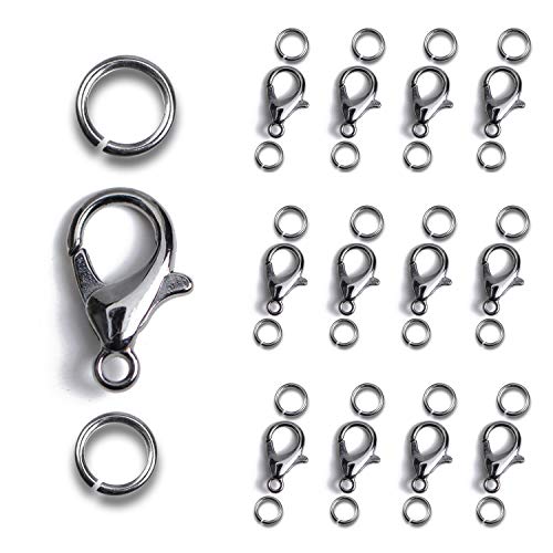 AD Beads 50 Pieces Lobster Claws Clasps Plus 100 Pieces 6mm Match Color Open Jump Rings Suitable for Necklace Bracelets Jewelry (7x12mm, Gunmetal) - color: Gunmetal, size: 7x12mm