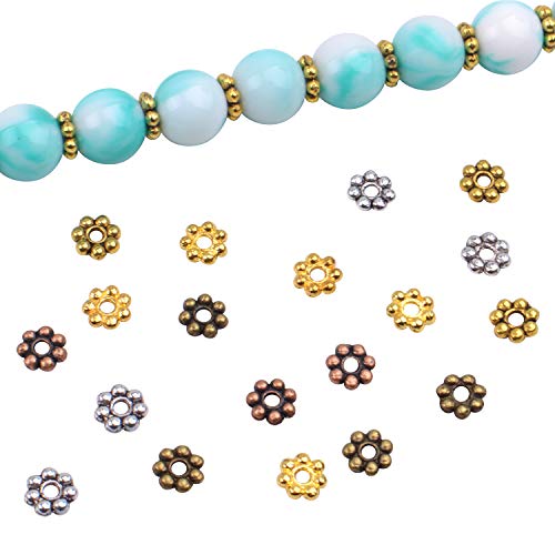 BronaGrand 500pcs Metal Daisy Spacer Beads 5mm for DIY Jewelry Making (5 Colors) - color: 5 Colors