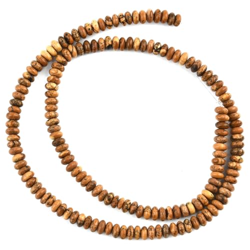 160pcs 4x2mm Natural Picture Jasper Disk Rondelle Spacer Stone Semi Precious Gemstone Loose Beads for Jewelry Making 15 Inch - color: Picture Jasper