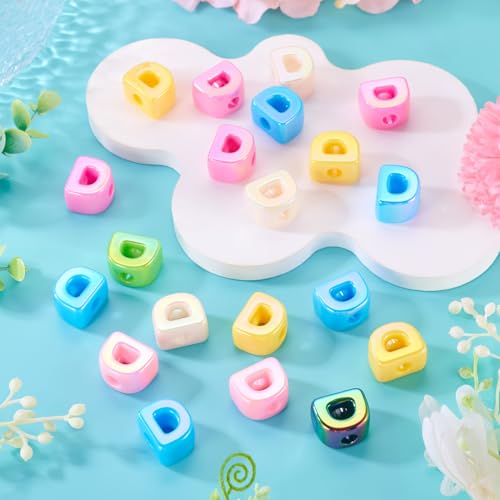 Beadthoven 20pcs Big Letter D Beads Large Hole Bubble Alphabet Acrylic Beads Charm Iridescent Plastic D Shape Loose Chunky Spacers for Jewelry Making Bracelet Necklace Keychains Shoelaces Crafts - color: D