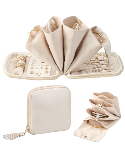 Lolalet Travel Jewelry Case Organizer, Small Jewellery Pouch with Compartments for Storage, Bag for Traveling Women, Packing for Necklaces, Earrings, Bracelets, Gifts for Mom-Cloud White - color: CloudWhite