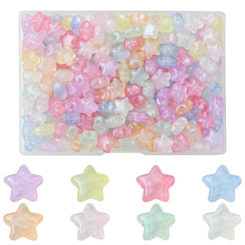 200Pcs Acrylic Luminous Star Beads for DIY Jewelry Bulk Glow in the Dark Mixed Color Cute Spacer Beads for Bracelets Necklaces Earrings Making and Crafting - color: Luminous Star- 200 pcs