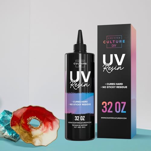 Counter Culture DIY Clear UV Resin, 32 oz, Quick Art Supplies for Coating & Casting, Great for Jewelry, Keychains - Epoxy Glue Cures Hard, No Sticky Residue - size: 32 oz