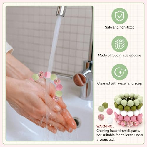 100 Pcs 15mm Silicone Beads for Keychain Making, Pink Gream Silicone Beads Bulk Round for Bracelets Pens Crafts Jewelry Making (Pink Green) - color: Pink Green