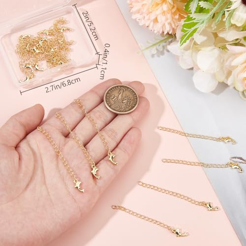 Beebeecraft 1 Box 20Pcs Golden Chain Extender Bulk Real 18K Gold Plated Brass Metal Dolphin Shaped Charm Extension Curb Chains Tails for Jewelry Making Necklaces Bracelets DIY Crafts Supplies - color: Gold-dolphin