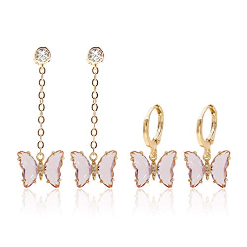Crystal Zirconia Gold Plated Brass Charms for Jewelry Making Bracelet Necklace Earring Pendant Craft Supplies DIY Accessories - color: Butterfly-Pink-5Pcs