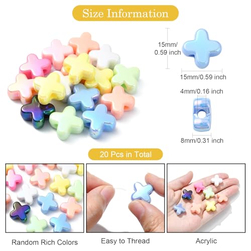 Ipotkitt 20 Pcs UV Plated Letter X Shaped Acrylic Beads Iridescent Cross Spacer Beads Random Color Beaded Ornaments for DIY Jewelry Making Necklace Bracelet Earrings - color: 20pcs-Cross Beads-15x15x8mm