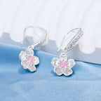 Pink Flower Earrings for Women 925 Sterling Silver Cherry Blossom Earrings Pink Crystal Flower Sakura Fish Hook Earrings Lightweight Elegant Christmas Wedding Holiday Floral Jewelry Gifts