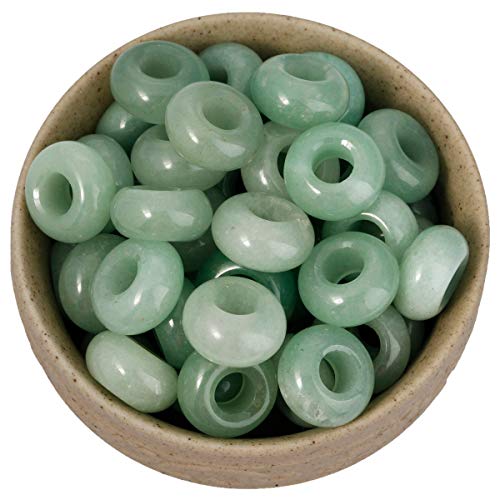 Nupuyai Pack of 30 Large Hole Stone Loose Beads for Jewelry Making, Polished Rondelle European Beads fit Charms Bracelet, Green Aventurine - color: Green, size: 14x8mm