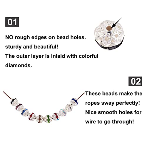 Craftdady 200pcs 8mm Round Alloy Rhinestone Bracelet Connector Beads Hollow Crystal Rhinestone Pave Disco Ball Loose Spacer Beads for Necklace Earring Jewelry Craft - color: Mixed Color-8mm