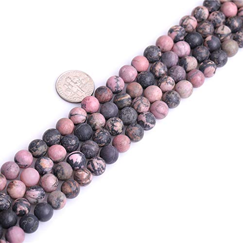 8mm Natural Stone Black Rhodonite Frosted Matte Unpolished Round Beads for Jewelry Making Strand 15 inch - color: Black Rhodonite, size: 8mm