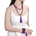 Adabele Premium 108 Mala Beads Malas Necklace - Natural Healing Gemstone Tibetan Buddhist Japa Prayer Meditation Reiki Chakra Stone Quartz Rock Women Men Jewelry - style: Amethyst