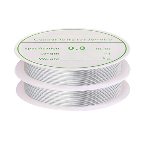 MIKIMIQI 2 Pack Jewelry Wire - 20 Gauge Tarnish Resistant Copper Beading Wire for Jewelry Making, 0.8mm X 3m Each (Silver) - color: Silver