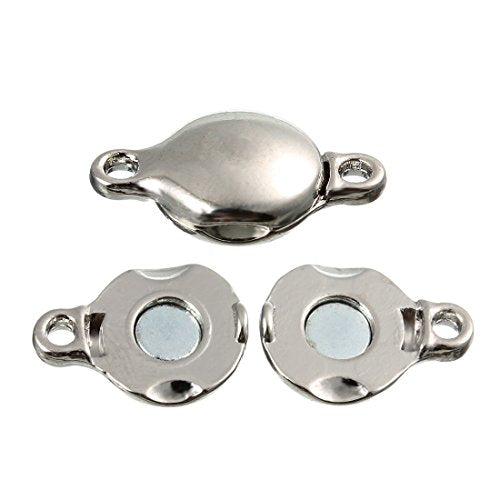 Brass Made Round Magnetic Clasps Stronger Magnetic Closure for Necklace Bracelet and Chain Keep Your Jewelry Secure 10 Sets/lot - size: 11mmX20mm & Rhodium Tone