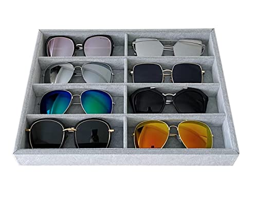 8 -Slot Premium Grade Velvet Sunglasses Eyewear Jewelry Show Tray Home Organizer Velvet Multifunctional Stackable - color: Gray-velvet 8