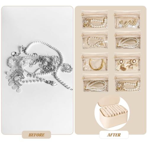 Travel Jewelry Case, Small Travel Jewelry Box with 8 Velvet Jewelry Bag Mini Pouch, Portable Travel Jewelry Organizer for Rings Earrings Necklaces (Beige 8 Pcs) - color: Beige 8 Pcs