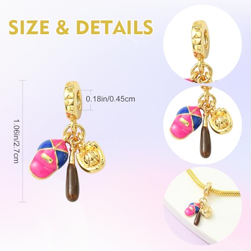 Charms for Jewelry Making Real 18K Gold Plated Dangle Charms Large Hole European Brass Pendant for Bracelet Necklace Women Gift - style: Baseball