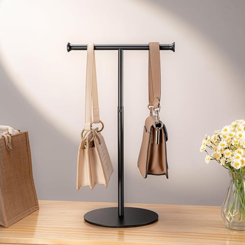 niffgaff T Bar Purse Display Stand Tabletop: Adjustable Height Handbag Holder, Countertop Hanging Rack for Long Necklace Scarf Lanyard, Black - color: Black