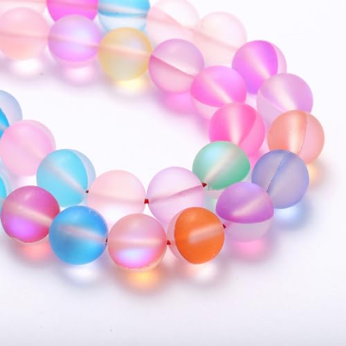 uxcell Matte Crystal Glass Beads 6mm Synthetic Frosted Shining Semi-Precious Round Loose Beads Synthetic Moonstone for Jewelry Making DIY Bracelet, Mixed Color - size: 6mm