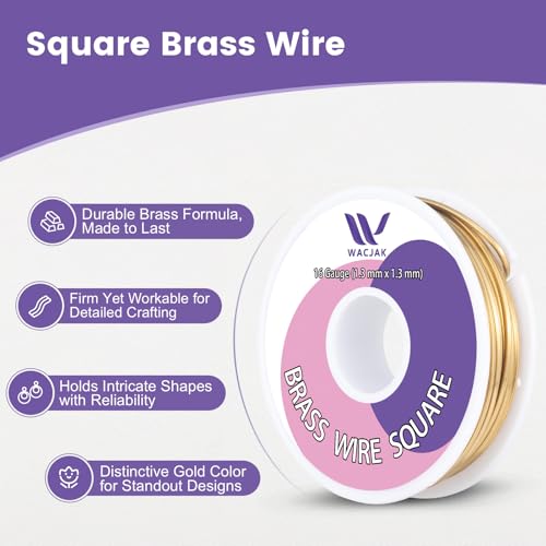 Square Brass Wire 16ga, 30ft – Premium Raw Brass for DIY Jewelry Making - color: 16 Gauge(1.3x1.3mm)