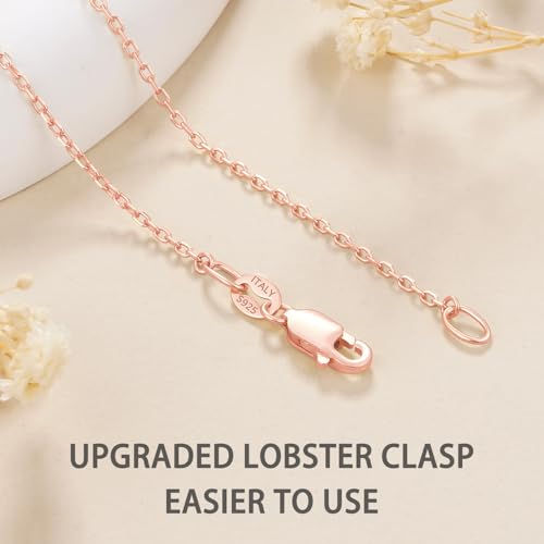 Jewlpire 18k Gold Plated 925 Sterling Silver Chain Necklace for Women, 1.3mm Thin & Dainty & Sturdy Cable Chain Necklace Women's Chain Necklaces 14/16/17/18/20/22/24 Inch - color: 18K Rose Gold Plated, size: 24 Inch