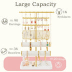 Poyilooo 4 Tier Jewelry Organizer, Earring Holder Jewelry Stand for Necklace Earring Keychains Bracelet Rings Display Jewelry Tree Stand Christmas Gifts for Women (Whitegold) - color: White&gold