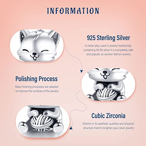 S925 Bead Dangle Charms for Bracelets Necklaces, Compatible with Pandora, Jewelry Making - style: Cats Charm with Wool Ball