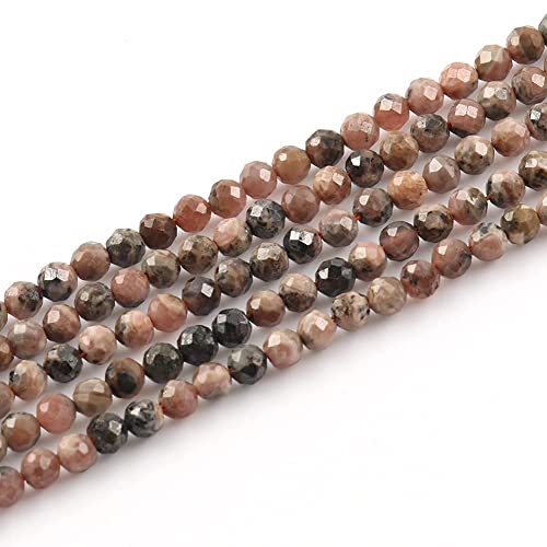 120pcs 3mm Natural Black Stripe Rhodochrosite Gemstone Beads Faceted Round Loose Stone Beads for Jewelry Making (1 Strand) - color: Black Stripe Rhodochrosite, size: 2.8-3.3mm