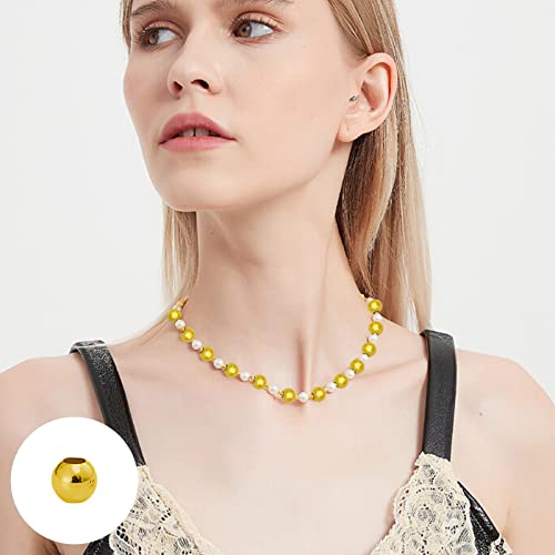 150Pcs Metal Spacer Beads for Jewelry Making 10mm Metallic Plated Round Beads Small Spacer Round Ball Beads Seamless Smooth Loose Beads for Earring Necklace Bracelet DIY Crafts(Gold Silver K Gold) - color: 10mm, Gold Silver K Gold