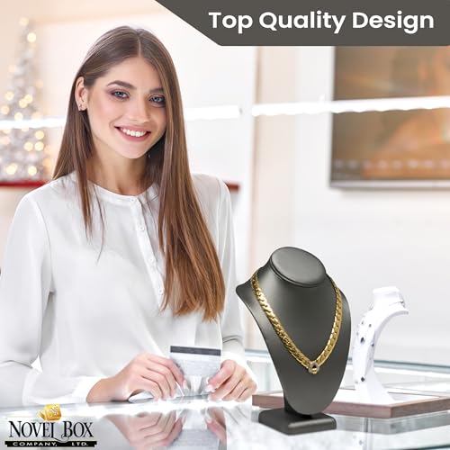 Novel Box Silver Leatherette Bust Stand Jewelry Necklace Display 6.5x4x10 Inches - Freestanding Travel Necklace Holder Stand - Necklace Mannequin Organizer Stands - Necklace Displays Medium - color: Silver Leatherette, size: Medium