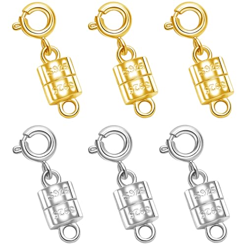 S925 Sterling Silver Magnetic Necklace Clasps and Closures, Magnetic Clasps for Necklaces,Magnetic Clasp Converter for Jewelry Making Supplies (3golden+3silvery) - color: 3golden+3silvery