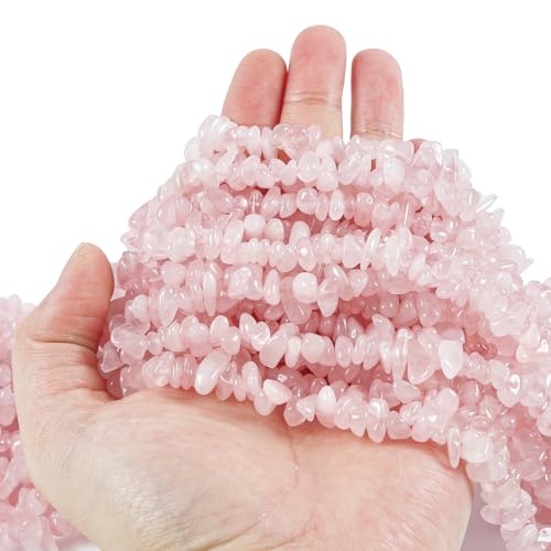 90 Inches Rose Quartz Irregular Shaped Crystal and Healing Tumbled Chip Stone Beads for Jewelry Making - color: Pink-Rose Quartz